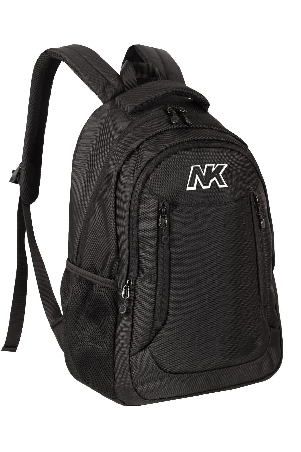 NK 9005 Su Geçirmez 4 Gözlü Siyah Lise-Üniversite Unisex Sırt Çantası