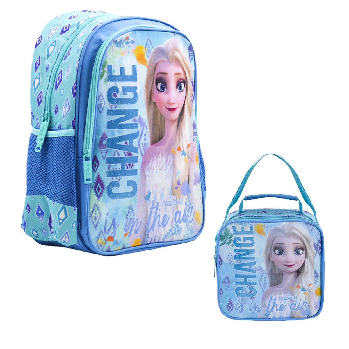 Frocx 5031 Elsa Frozen Su Geçirmez 2 Gözlü Mavi İlkokul Kız Çocuk Sırt Çantası + Beslenme Çantası