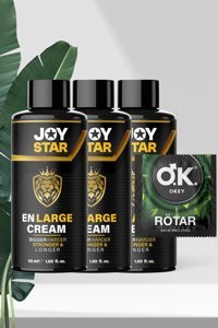 Okey Rötar Geciktiricili Prezervatif Tekli+Joystar En Large Erkeklere Özel Büyütücü Krem 3 Adet