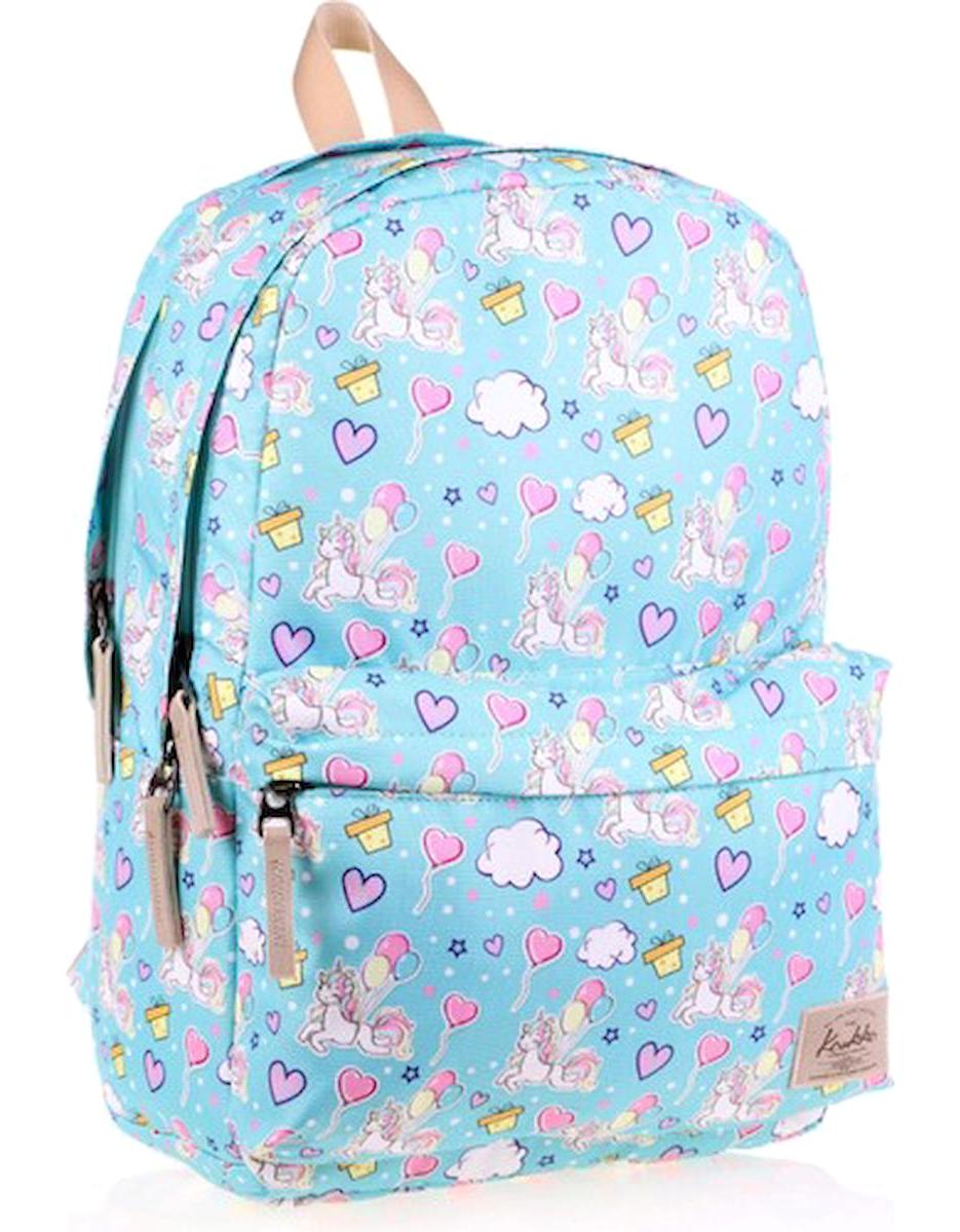 Kaukko K1467 Unicorn Hayvan 3 Gözlü Pembe-Turkuaz İlkokul Kız Çocuk Sırt Çantası