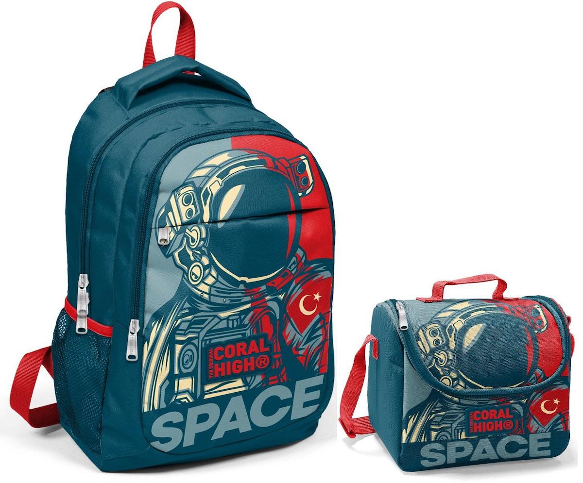 Yaygan Çanta Astronot Uzay 3 Gözlü Lacivert İlkokul Erkek Çocuk Sırt Çantası + Beslenme Çantası