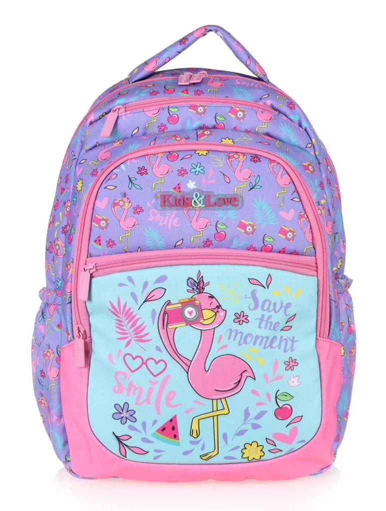 Kaukko Kids&Love Flamingo Hayvan 4 Gözlü Lila İlkokul Kız Çocuk Sırt Çantası
