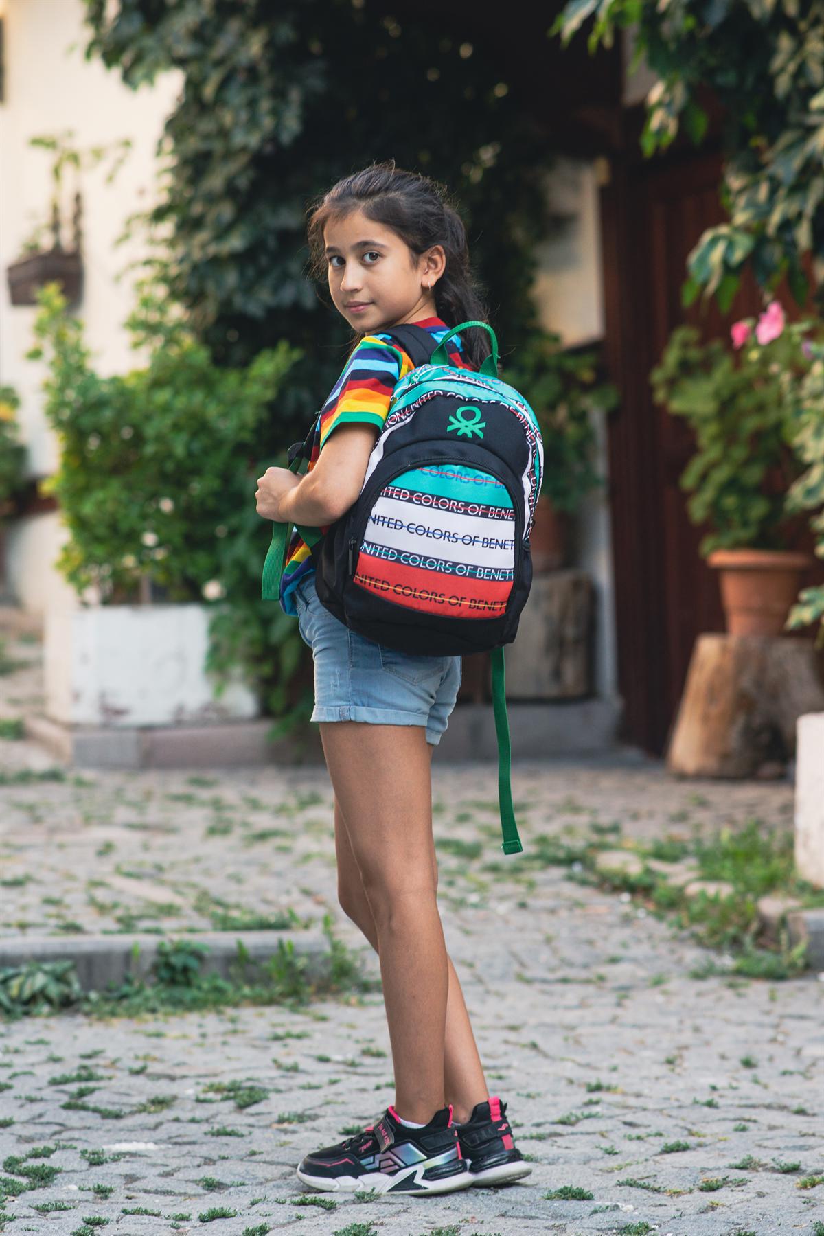 United Colors Of Benetton 76132 Yazılı 2 Gözlü Çok Renkli Anaokulu Unisex Sırt Çantası