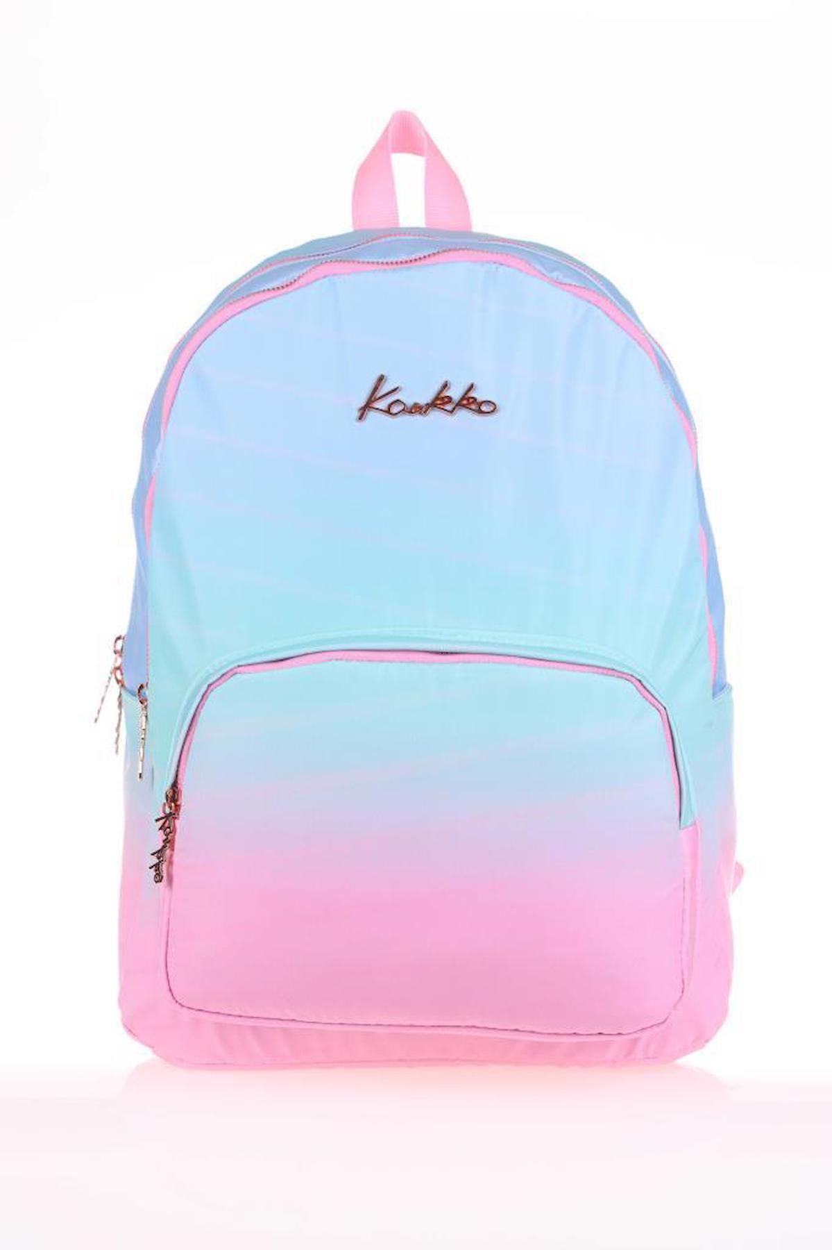 Kaukko K1559 3 Gözlü Pembe-Turkuaz Lise-Üniversite Kadın Sırt Çantası
