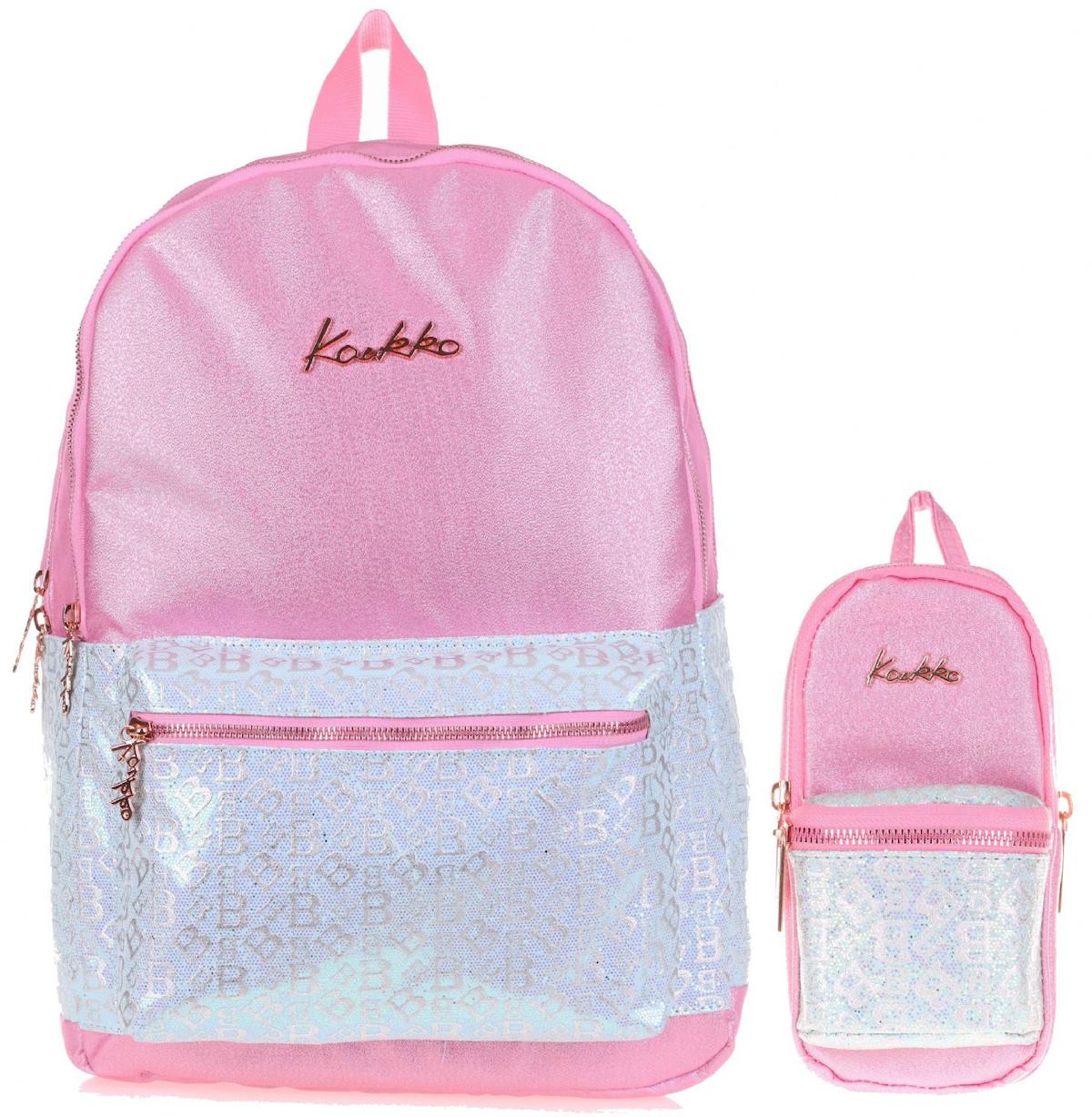 Kaukko 3 Gözlü Beyaz-Pembe İlkokul Kız Çocuk Sırt Çantası + Kalemlik