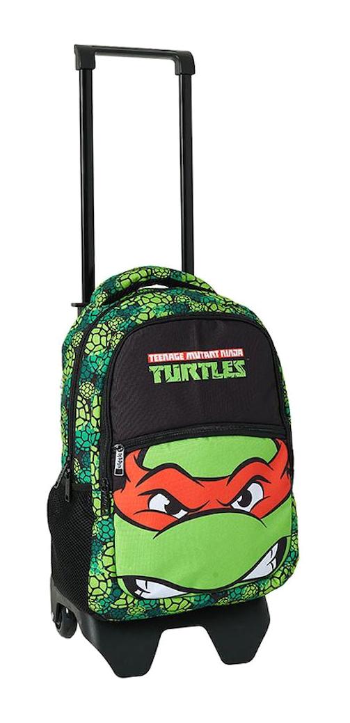 OBM 2169 Raphael Ninja Turtles Tekerlekli Su Geçirmez 3 Gözlü Siyah-Yeşil İlkokul Erkek Çocuk Çekçekli Çantası
