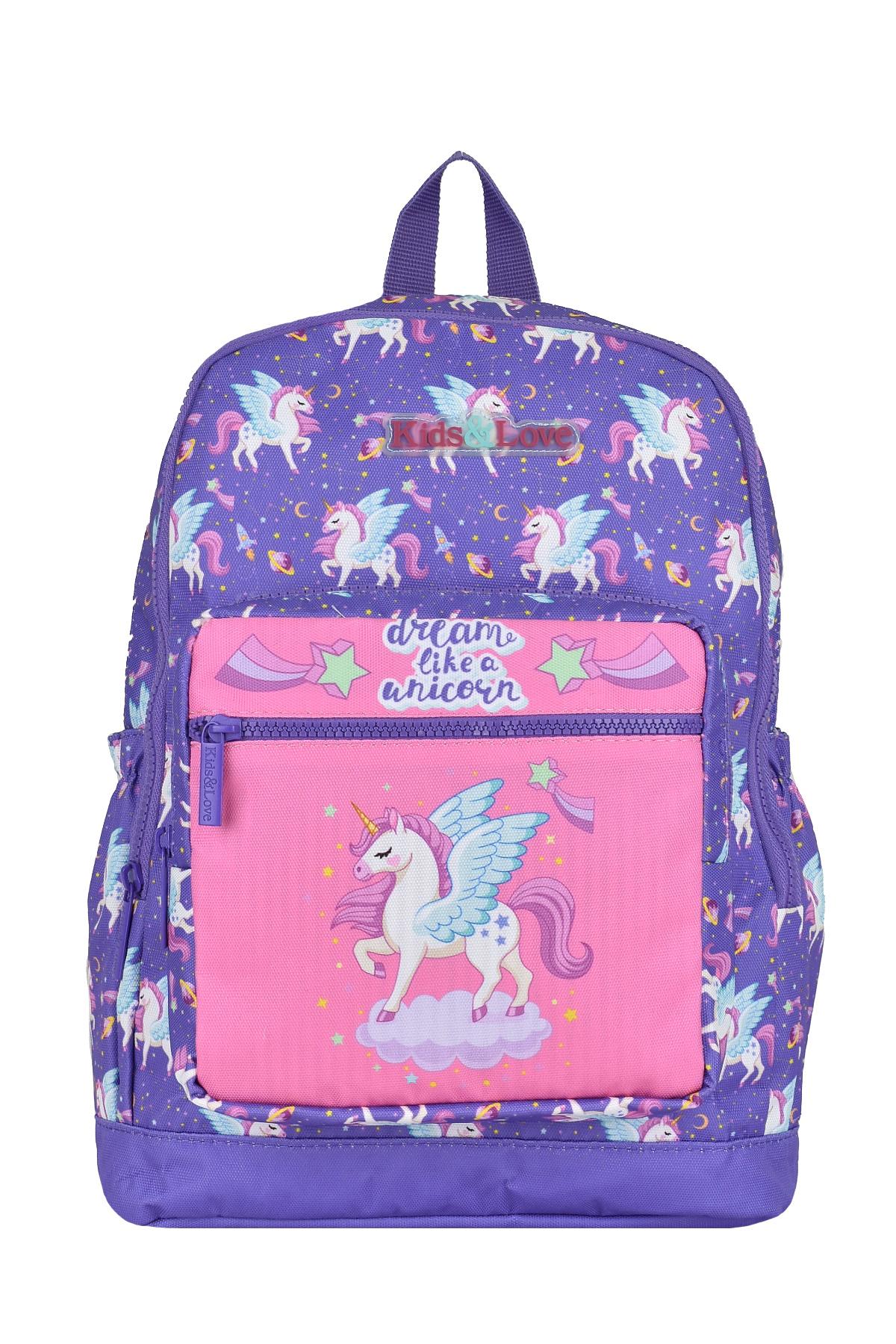 Elatae L5117 Unicorn Hayvan Su Geçirmez 3 Gözlü Mor İlkokul Kız Çocuk Sırt Çantası