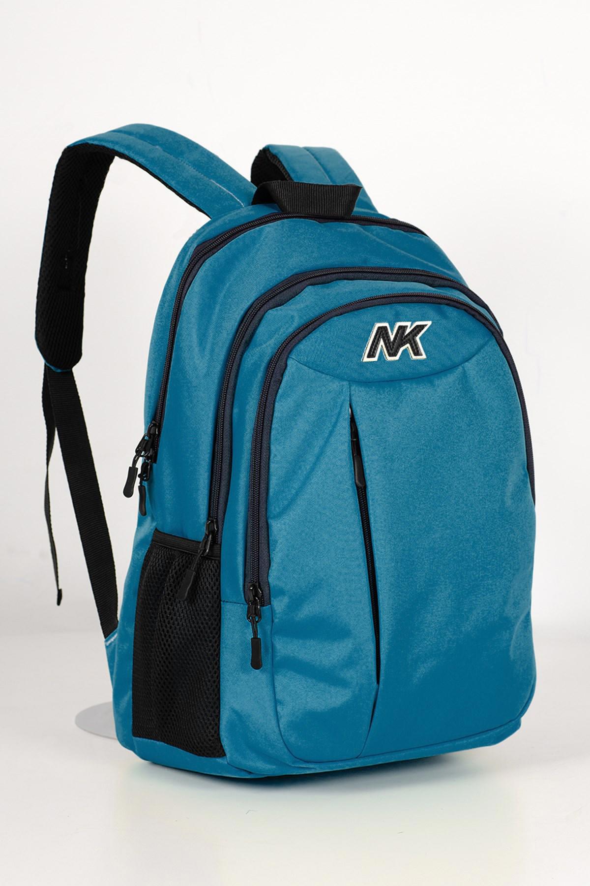 NK 9002 Su Geçirmez 4 Gözlü Mavi Lise-Üniversite Unisex Sırt Çantası