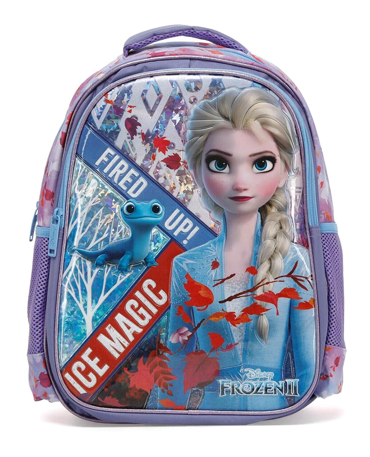 Frocx 41093 Elsa Frozen Su Geçirmez 2 Gözlü Lila İlkokul Kız Çocuk Sırt Çantası