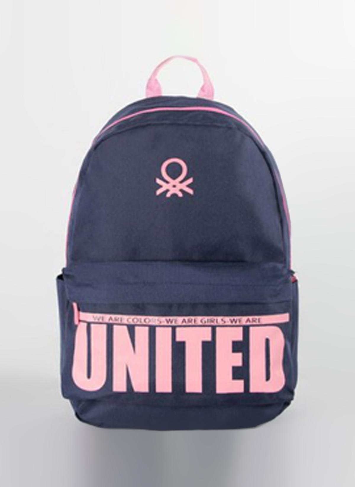 United Colors Of Benetton 76092 Yazılı 2 Gözlü Lacivert İlkokul Kız Çocuk Sırt Çantası