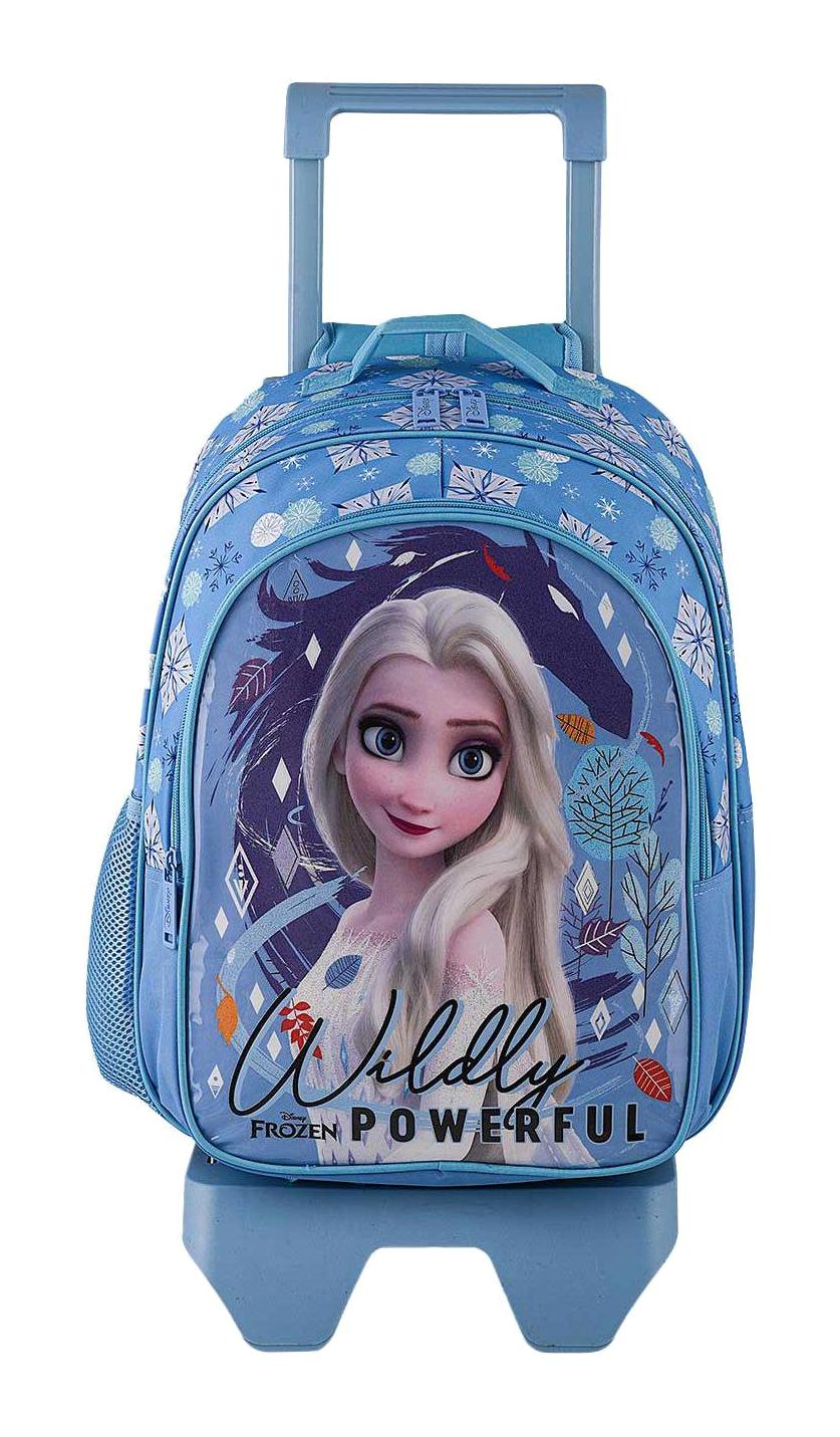 Frocx OTTO-48389 Elsa Frozen Tekerlekli Su Geçirmez 2 Gözlü Mavi İlkokul Kız Çocuk Çekçekli Çantası