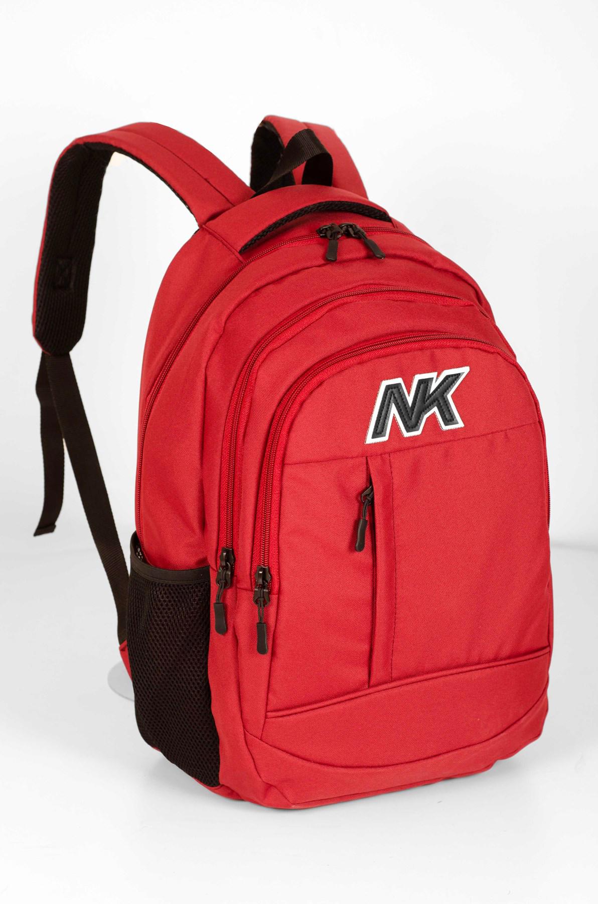 NK 9001 Su Geçirmez 4 Gözlü Kırmızı Lise-Üniversite Unisex Sırt Çantası