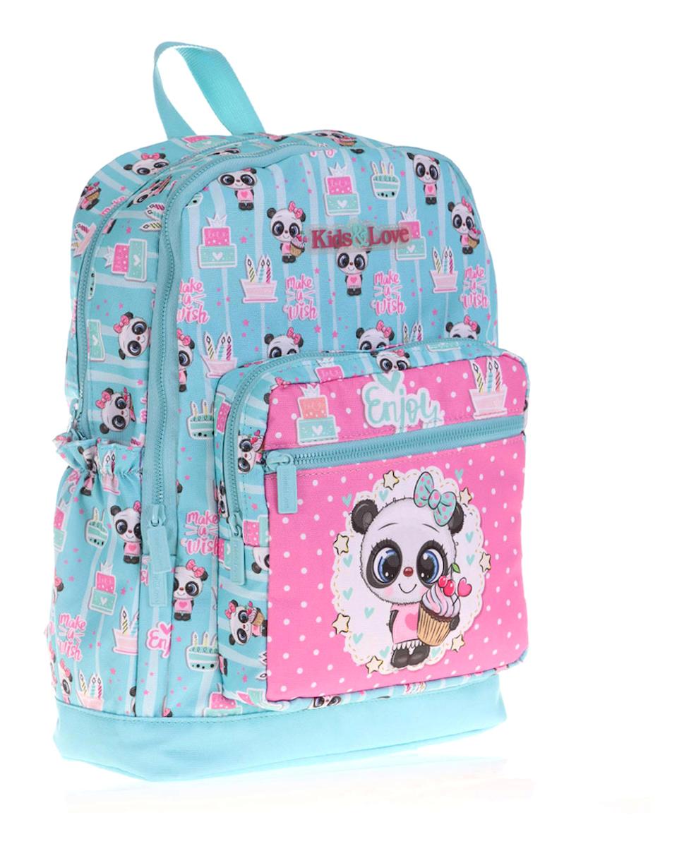 Kaukko L5116 Panda Hayvan 4 Gözlü Pembe-Turkuaz İlkokul Kız Çocuk Sırt Çantası