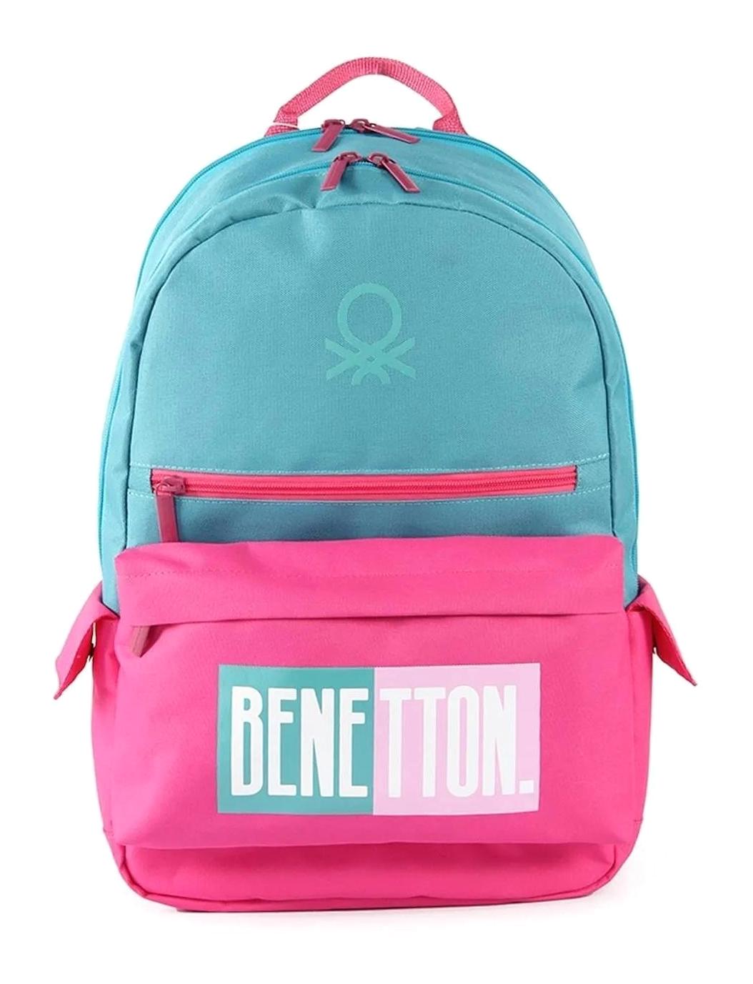 United Colors Of Benetton 3205 Yazılı 2 Gözlü Mavi Lise-Üniversite Unisex Sırt Çantası