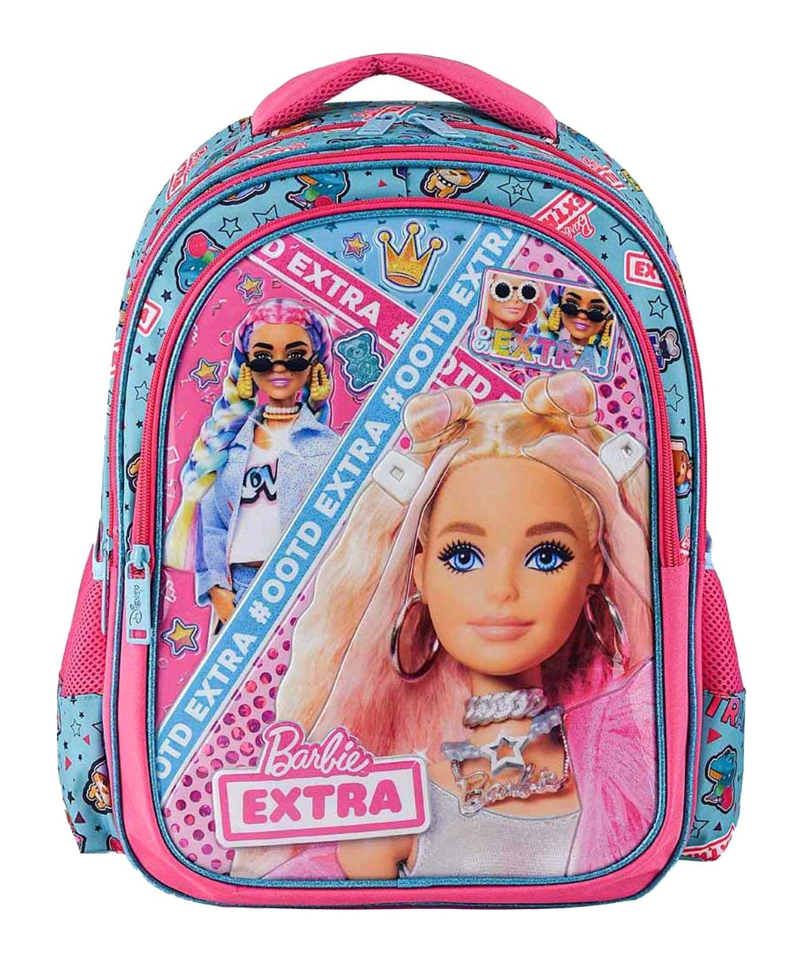 Frocx OTTO-41205 Barbie Mattel Su Geçirmez 3 Gözlü Pembe İlkokul Kız Çocuk Sırt Çantası
