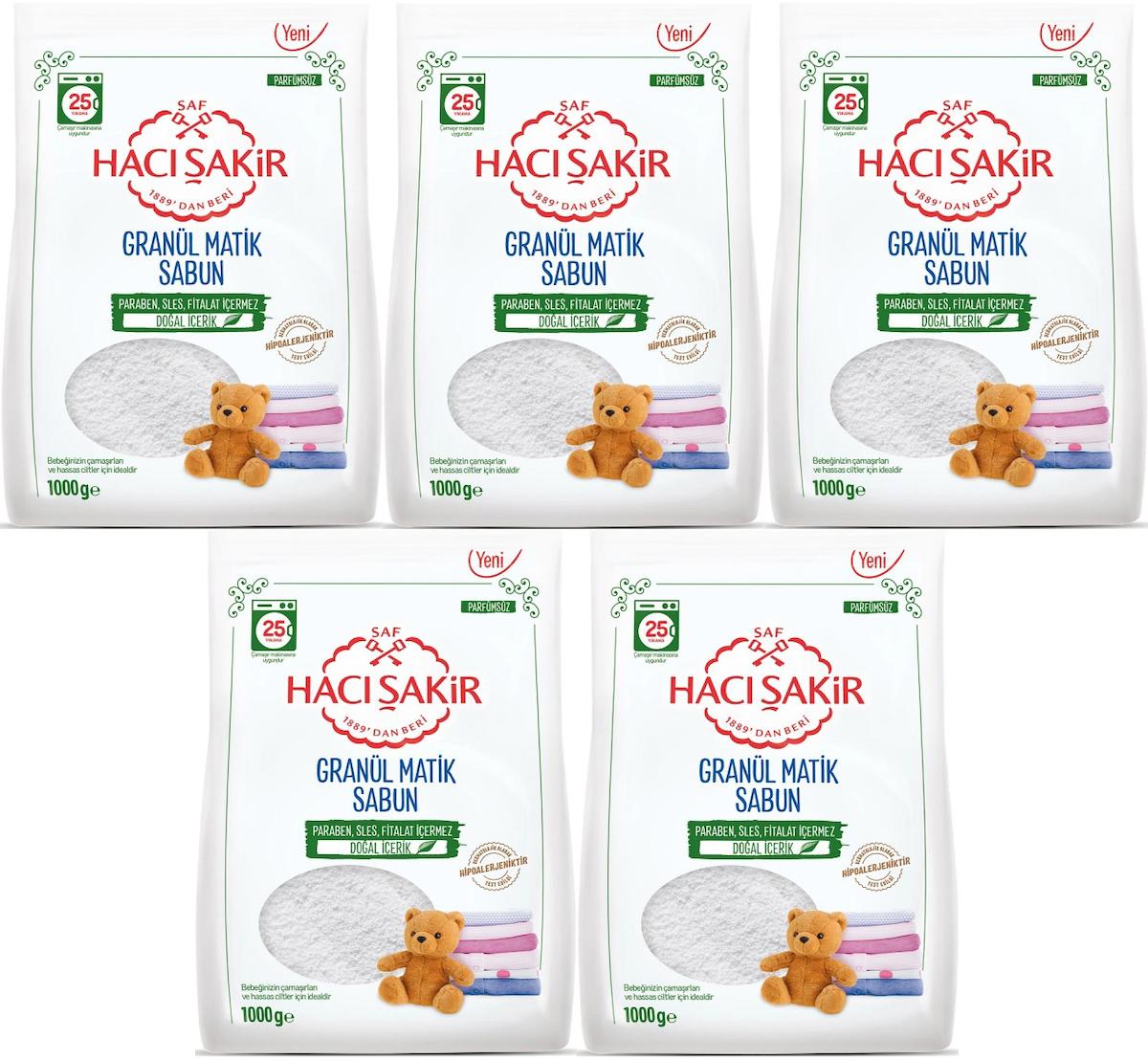 Hacı Şakir Organik Hipoalerjenik 5x1000 gr Granül Çamaşır Sabunu