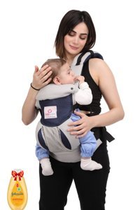 Momella Baby Plus Bel Destekli Gri-Lacivert Sling