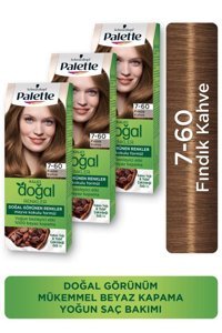 Palette Kalıcı Doğal Renkler 7-60 Fındık Kahve Amonyaksız Krem Saç Boyası 3x50 ml