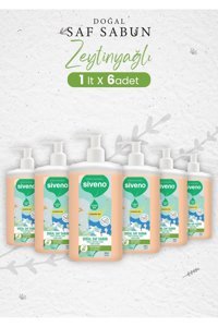 Siveno Pure Naturel Zeytinyağlı Alkolsüz Vegan Parabensiz Organik Nemlendiricili 6'lı 1 lt Sıvı Sabun