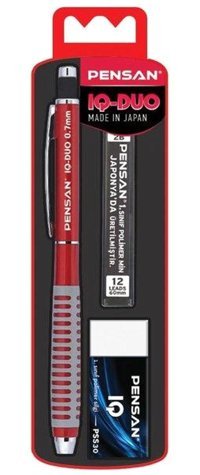 Pensan IQ-Duo Silgili Plastik Metalik Kırmızı 0.7 mm Uçlu Versatil Kalem Seti