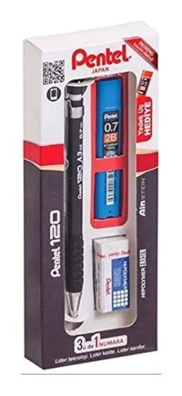 Pentel 120 Silgili Metal Metalik Siyah 0.7 mm Uçlu Versatil Kalem Seti