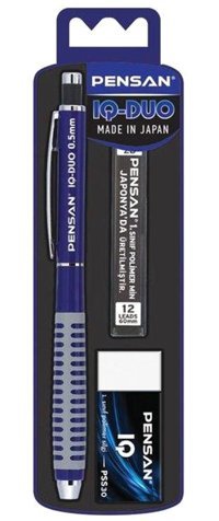 Pensan IQ-Duo Silgili Metal Metalik Mavi 0.5 mm Uçlu Versatil Kalem Seti