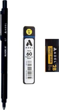 Adel Blackline Silgili Metal Metalik Siyah 0.7 mm Uçlu Versatil Kalem Seti