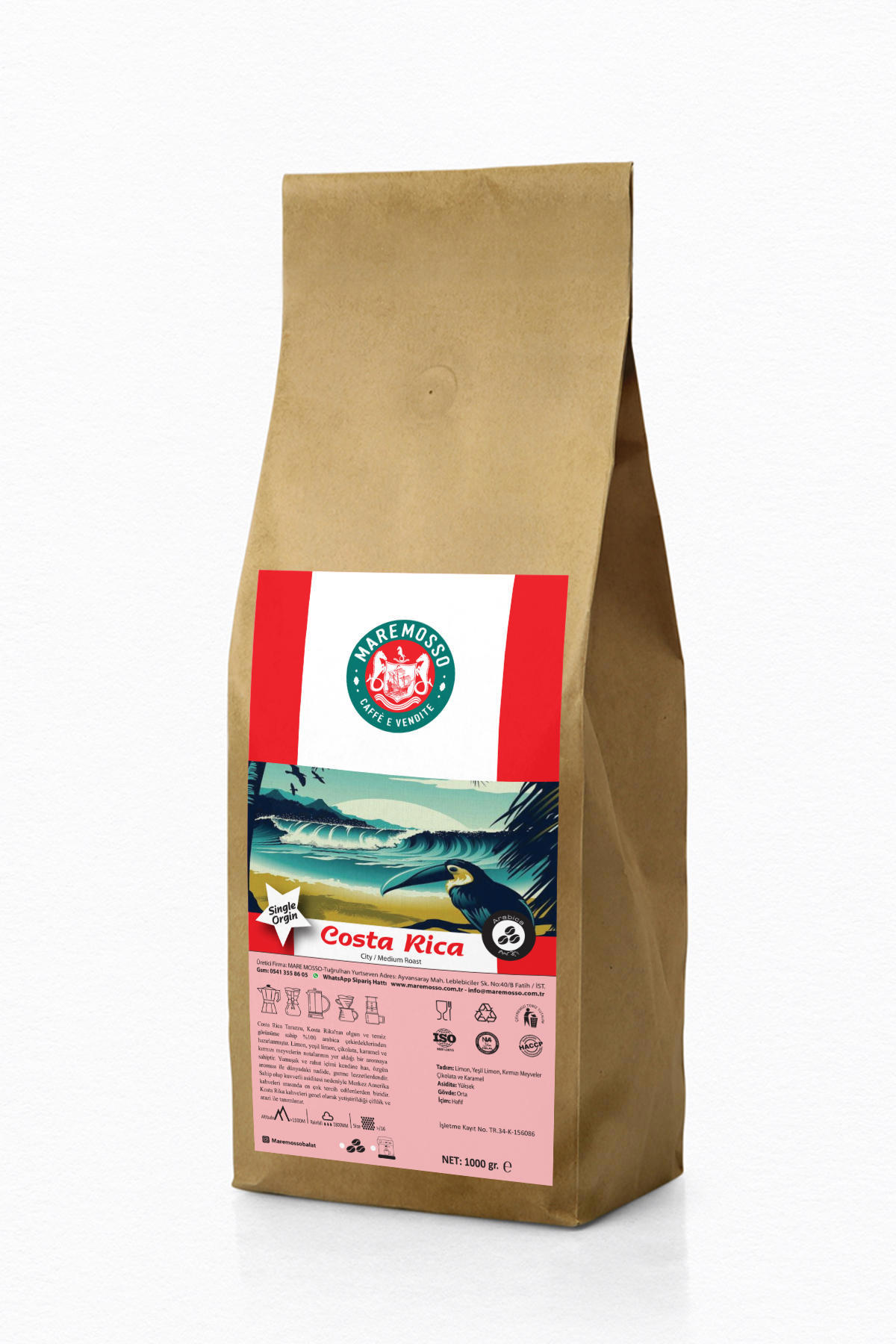 Mare Mosso Kosta Rika Arabica Çekirdek Filtre Kahve 1 kg
