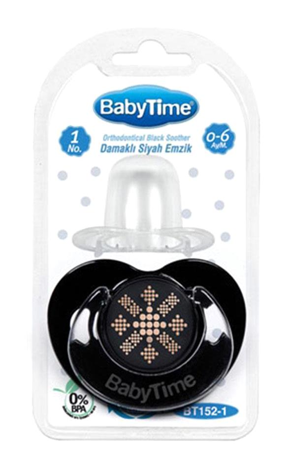 Baby Time Bt152-1 0-6 Ay Ortodontik Yenidoğan Kiraz Uçlu Damaklı Silikon Emzik Siyah