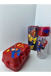 Optizon Lisanslı Suluklu Yıkanabilir Organik Superman Kırmızı Beslenme Çantası + Kalemlikli