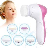Lisinya 5 İn 1 Tüm Ciltler İçin 5 Başlıklı Fırçalı Pilli Titreşimli Yüz Temizleme Cihazı Pembe