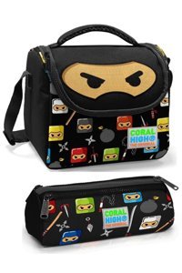 Yaygan Çanta Baskılı Termoslu Ninja Kaplumbağalar Siyah Beslenme Çantası + Kalemlikli