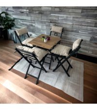 Modern Style Home Bistro Metal 4'lü Bahçe Koltuğu Bej-Siyah