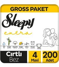 Sleepy 4 Numara Organik Cırtlı Bebek Bezi 200'lü