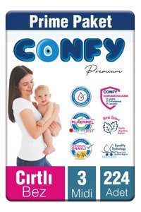 Confy Premium 3 Numara Cırtlı Bebek Bezi 224'lü