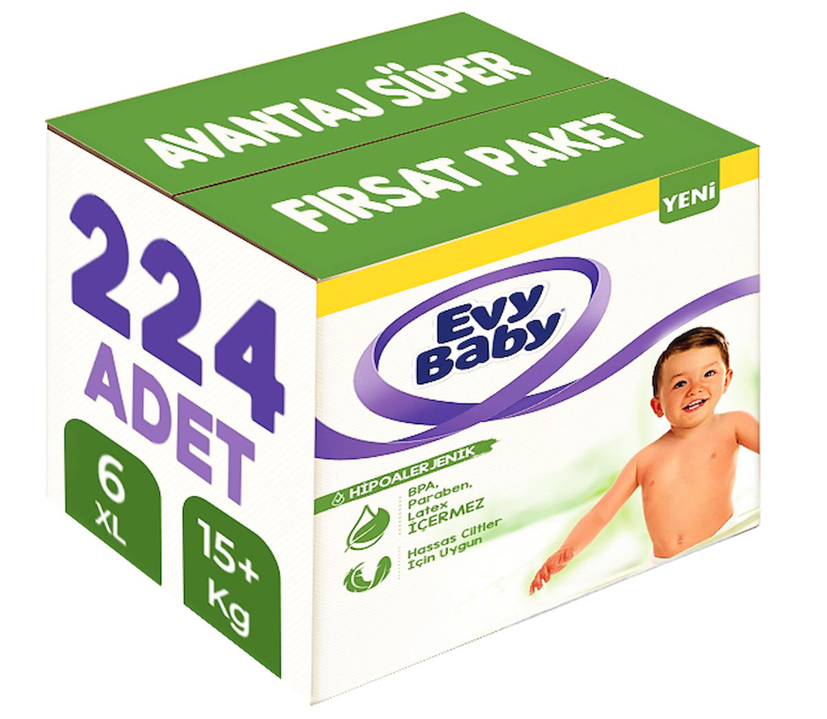 Evy Baby 6 Numara Bantlı Bebek Bezi 224'lü
