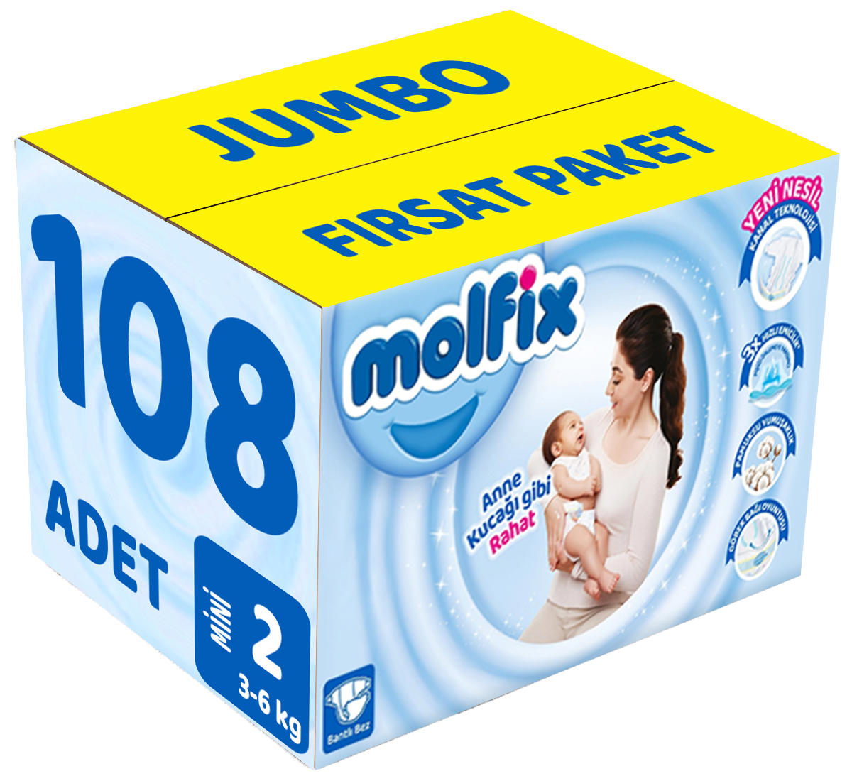 Molfix 2 Numara Göbek Oyuntulu Cırtlı Bebek Bezi 108'li