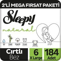 Sleepy Natural 6 Numara Organik Cırtlı Bebek Bezi 184'lü