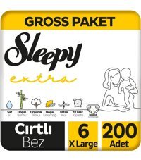 Sleepy 6 Numara Organik Cırtlı Bebek Bezi 200'lü