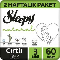 Sleepy Natural 3 Numara Yıkanabilir Cırtlı Bebek Bezi 60'lı