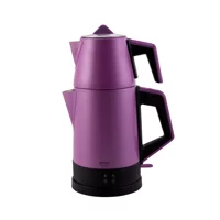 Emsan Bella Gusto Otomatik Kapanma Çelik Demlikli 1800 W Işıklı Çelik Gövdeli Mor Çay Makinesi