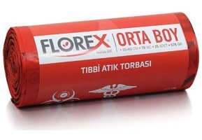 Florex Tıbbi Atık Orta Boy 55x60 cm Çöp Poşeti 25 Adet Kırmızı