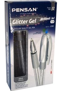 Pensan Glitter Plastik 1 mm Simli Gümüş 12'li Tükenmez Kalem