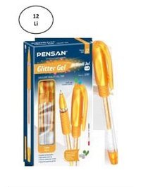 Pensan Glitter Plastik 1 mm Simli Sarı 12'li Tükenmez Kalem