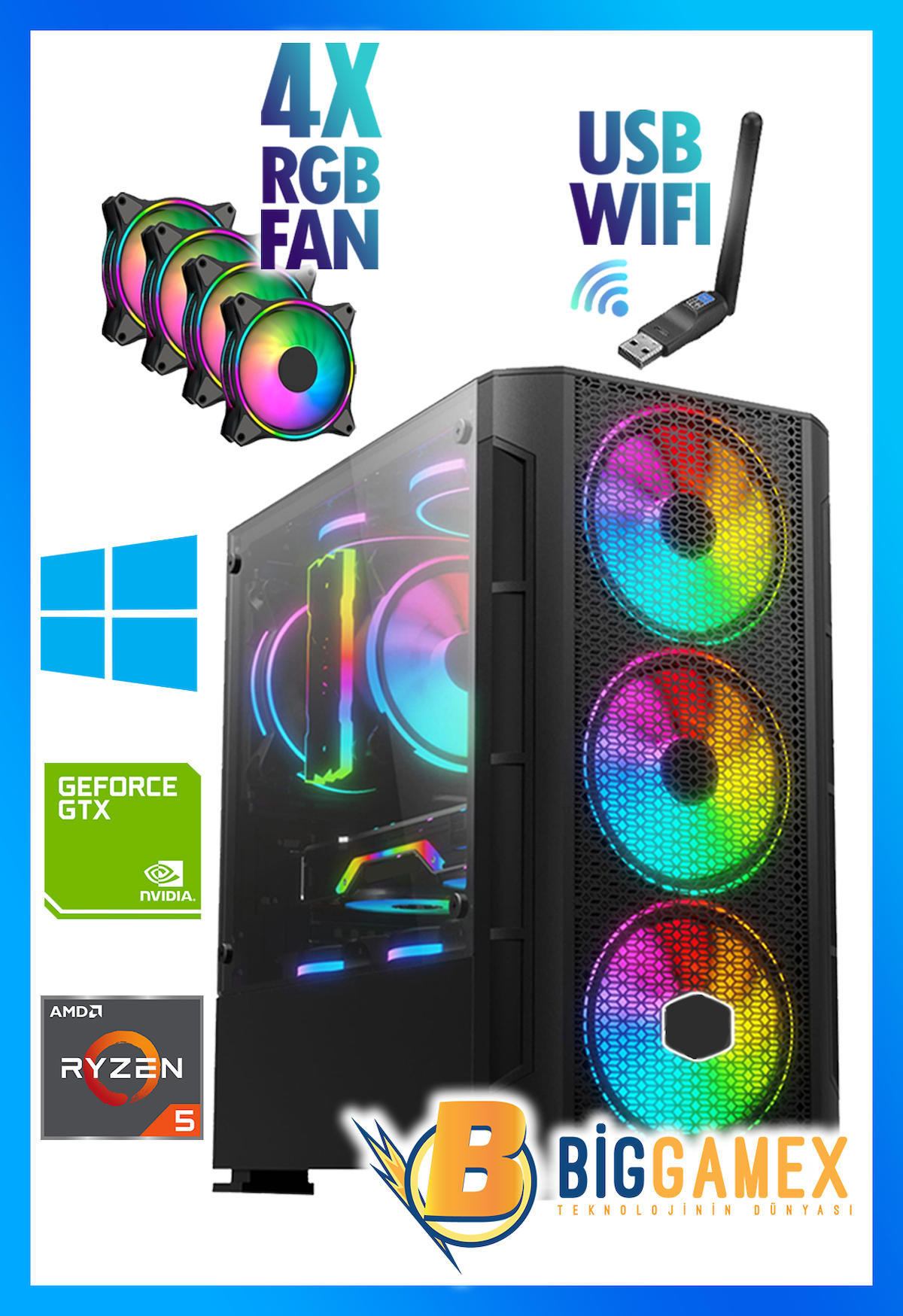Biggamex CK49 Harici GeForce GTX 1050 Ti AMD Ryzen 5 5500 32 GB Ram 512 GB SSD Tower FreeDos Masaüstü Bilgisayar