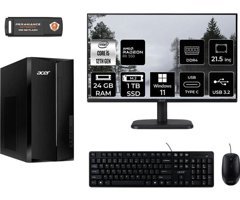 Acer Aspire TC1760 DTBHUEM005MNT1423 Harici Radeon RX 550 Intel Core i5 12400 24 GB Ram 1 TB SSD Tower Windows 11 Pro 21.5 inç Monitörlü Masaüstü Bilgisayar + PER4 BELLEK