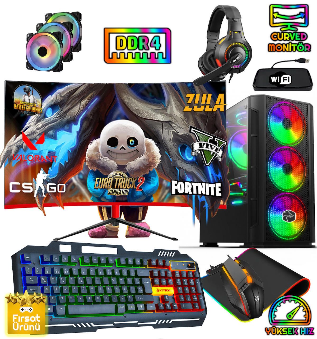 Biggamex SL70 Harici GeForce RTX 3050 AMD Ryzen 5 3600 16 GB Ram 256 GB SSD Tower FreeDos 23.8 inç Monitörlü Masaüstü Bilgisayar
