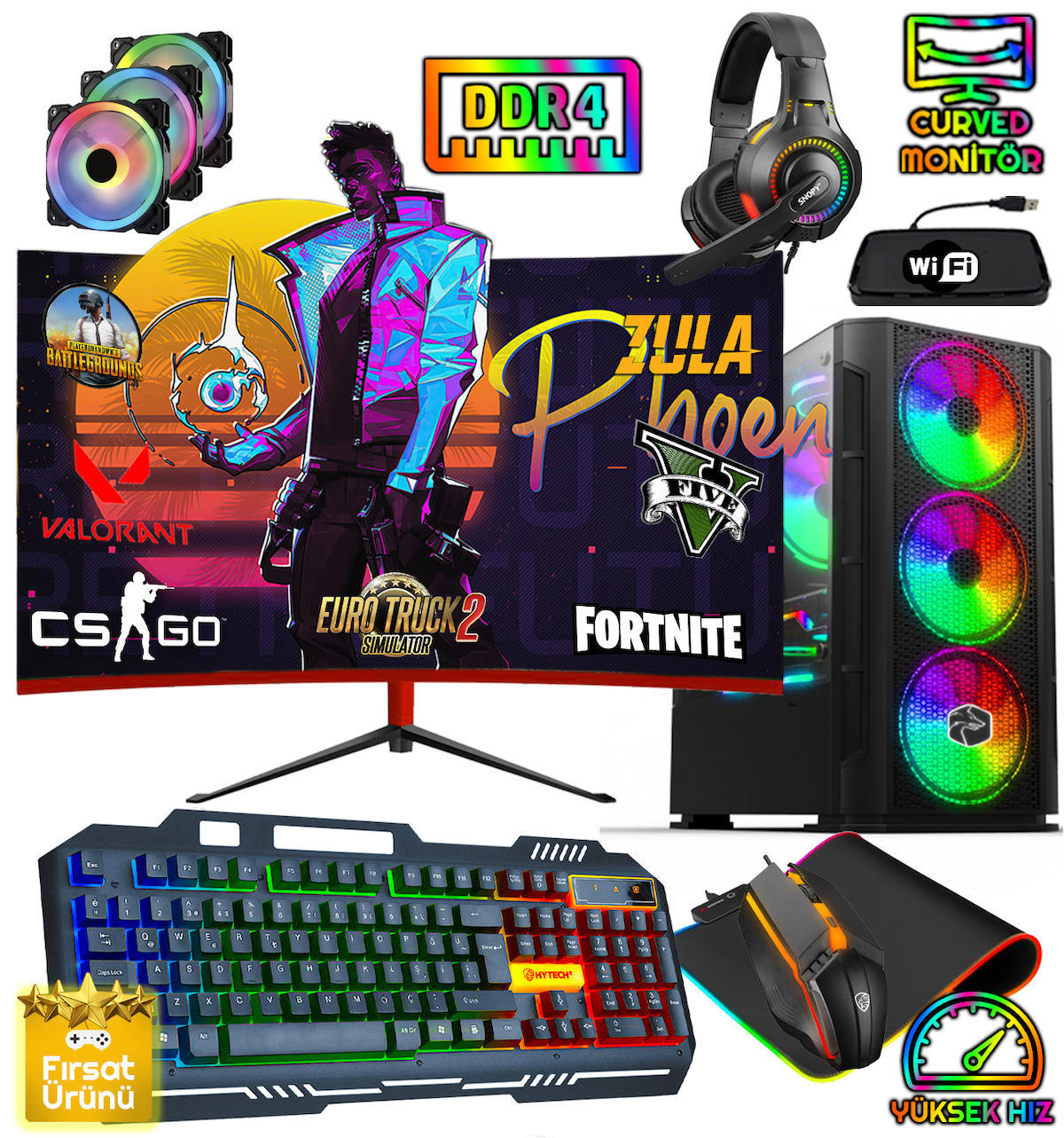 Biggamex DG71 Harici GeForce GTX 1660 Intel Core i5 10400F 16 GB Ram 512 GB SSD Tower FreeDos 23.8 inç Monitörlü Masaüstü Bilgisayar