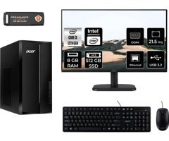 Acer Aspire TC1760 DTBHUEM004MNT302 Dahili Intel UHD Graphics Intel Core i3 12100 8 GB Ram 512 GB SSD Tower FreeDos 21.5 inç Monitörlü Masaüstü Bilgisayar + PER4 BELLEK
