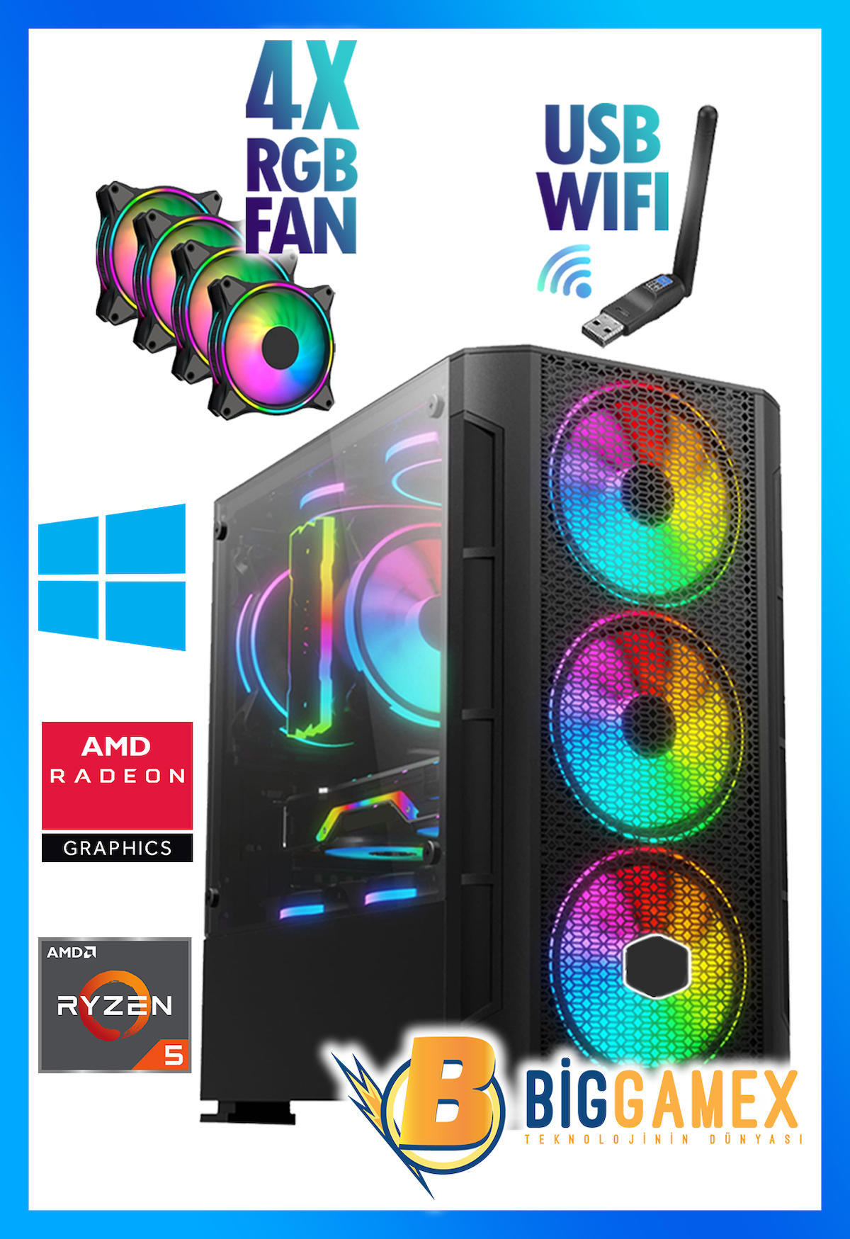 Biggamex CK47 Harici Radeon RX 550 AMD Ryzen 5 5500 32 GB Ram 1 TB SSD Tower FreeDos Masaüstü Bilgisayar